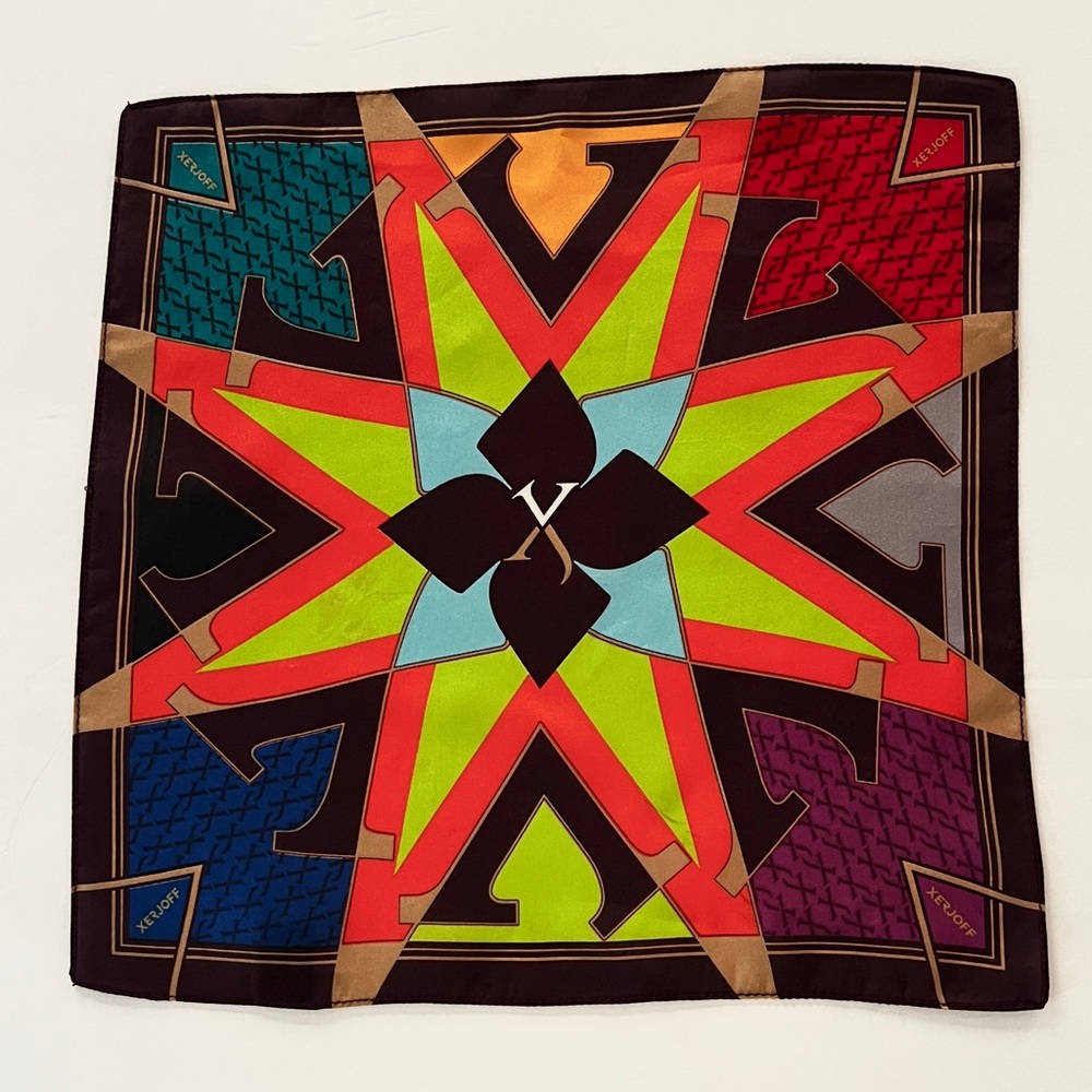 XERJOFF Silk Pocket Square Colorful Geometric Made in Italy 12 x 12